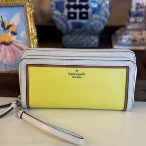 💛 NWOT KATE SPADE ♠️ YELLOW PATTERSON DRIVE ANITA LARGE WALLET WRISTLET!